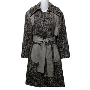 D-DUE Wool Tweed Herringbone Mid Length Coat